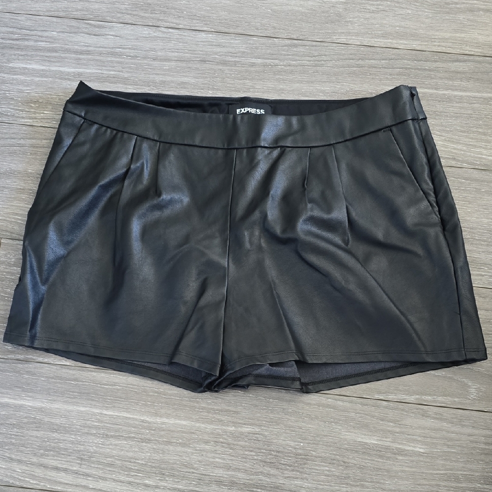 Express Women's High Waist Black Faux Leather Shorts